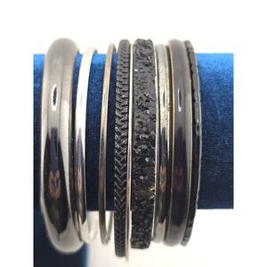 Metal Bangle Bracelet Lot of 9 Black Gunmetal Silver Tone Textures Whimsygoth